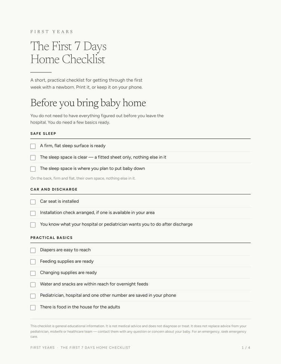 The First 7 Days Home Checklist