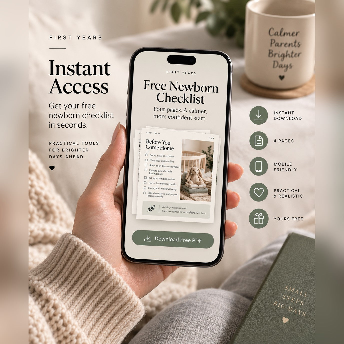 The free checklist open on a phone, an instant download