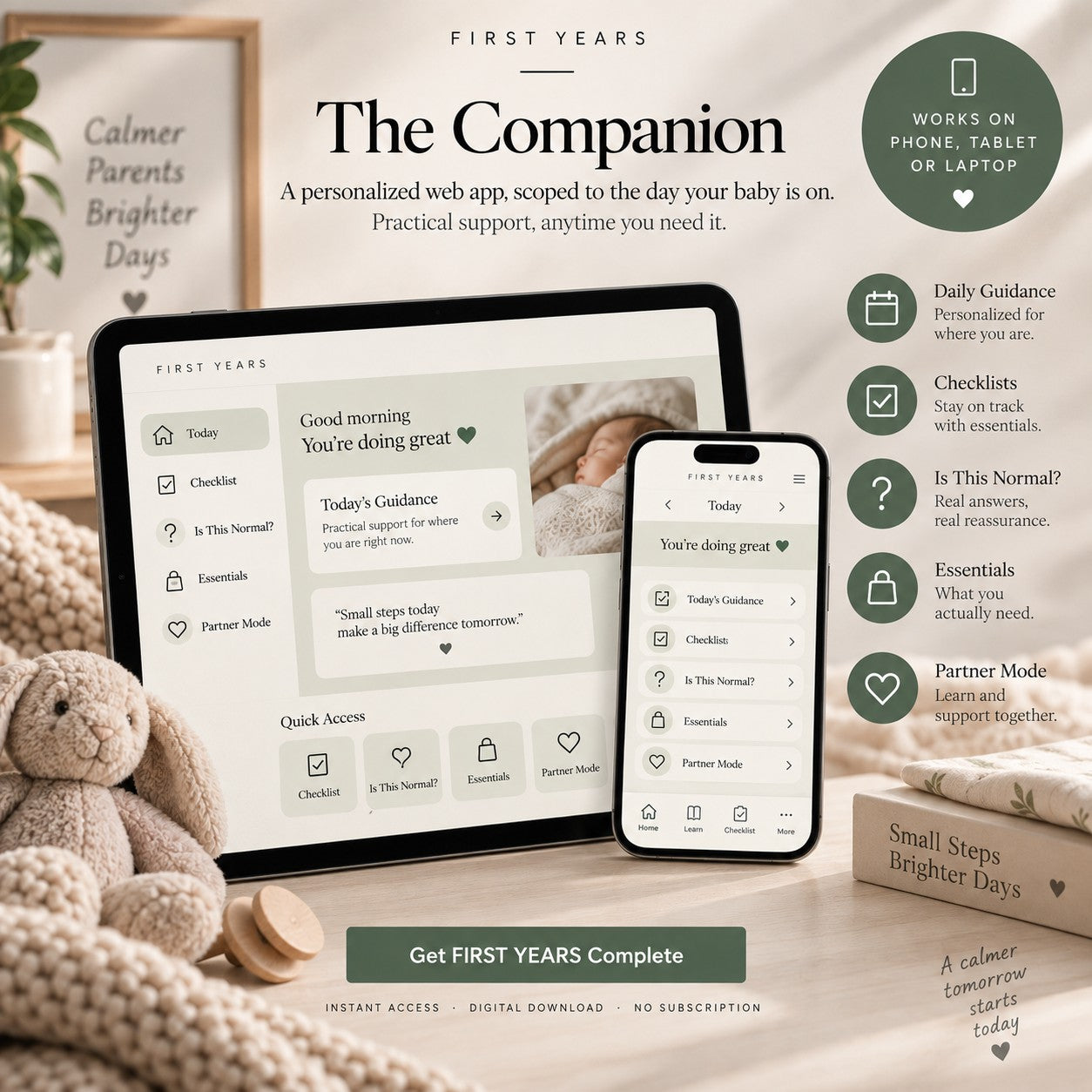 The FIRST YEARS Companion on a tablet and a phone