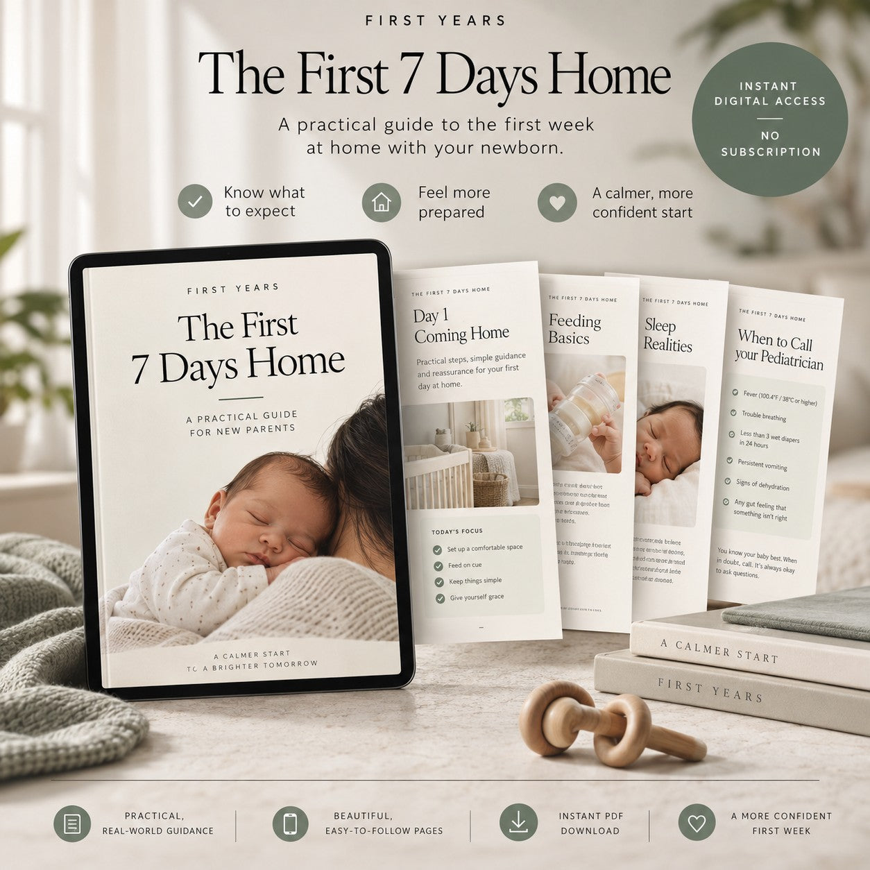 The First 7 Days Home on a tablet, with its interior pages