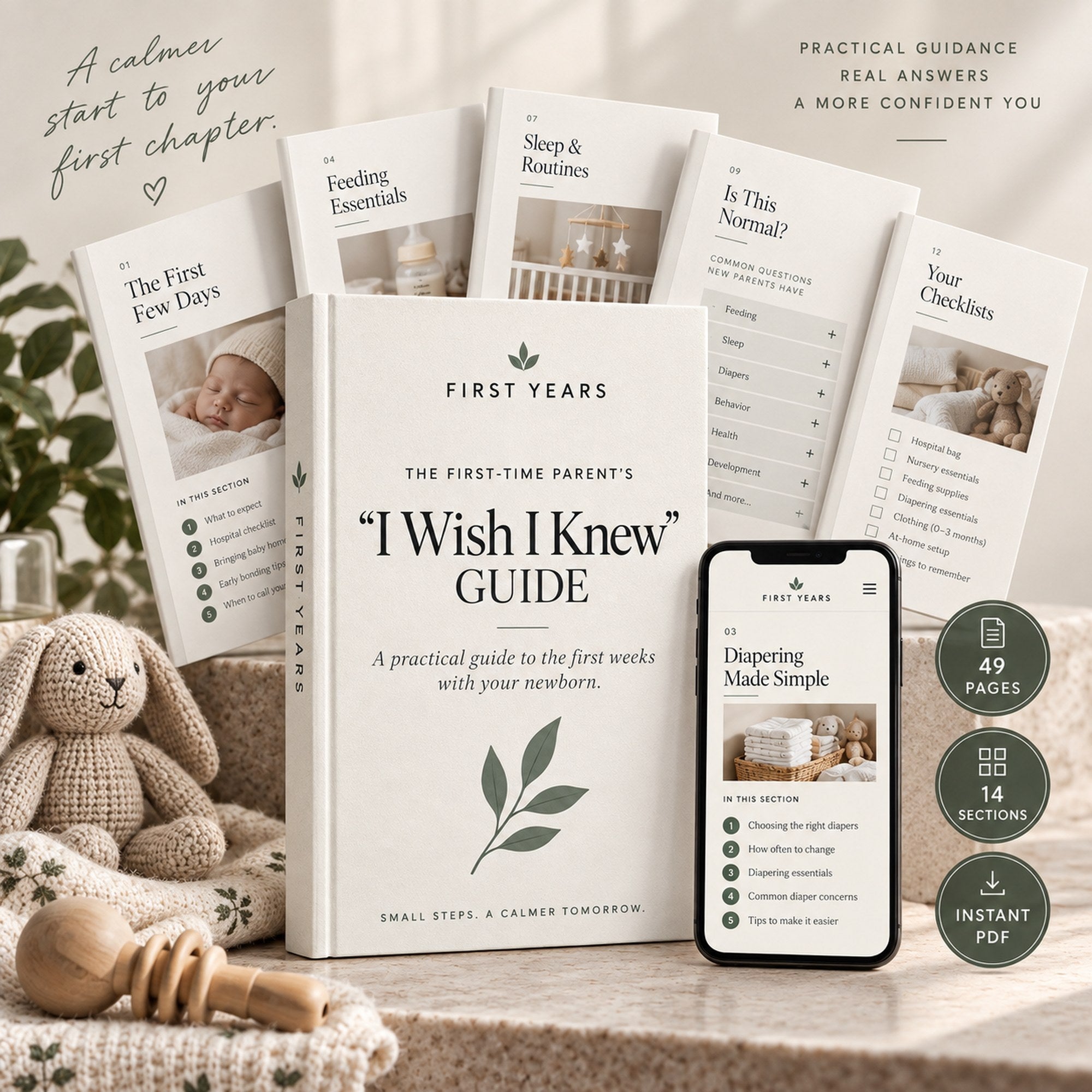 The First-Time Parent's I Wish I Knew Guide, with pages from inside it
